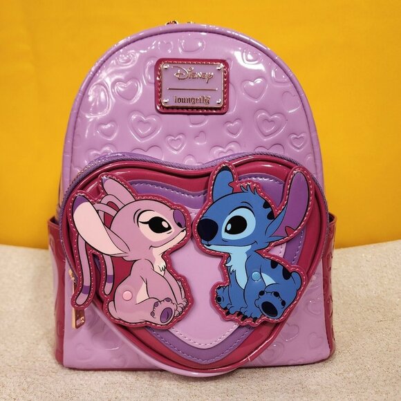 Loungefly Disney Lilo & Stitch Angel & Stitch Heart Moving Mini Backpack NEW